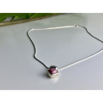 925 Sterling Silver Pink Agate Chain with Pendant Italy