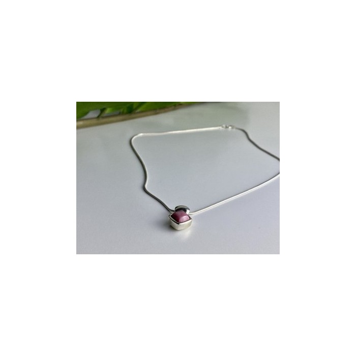 925 Sterling Silver Pink Agate Chain with Pendant Italy