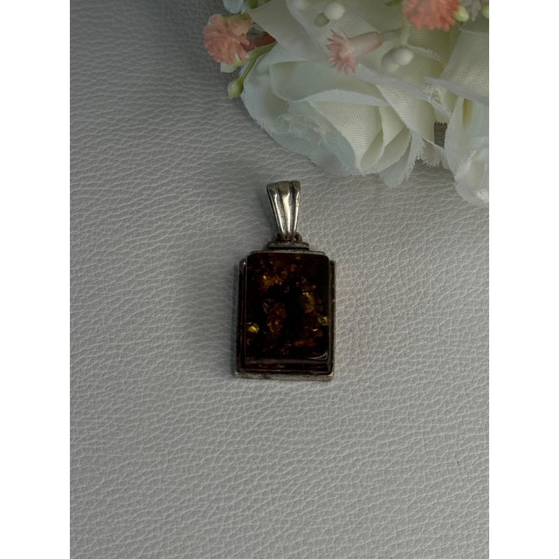 Vintage 925 Sterling Silver Amber Pendant Length 1.50 Inch