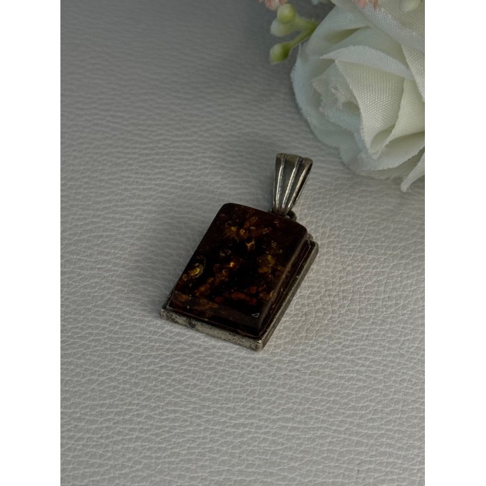 Vintage 925 Sterling Silver Amber Pendant Length 1.50 Inch