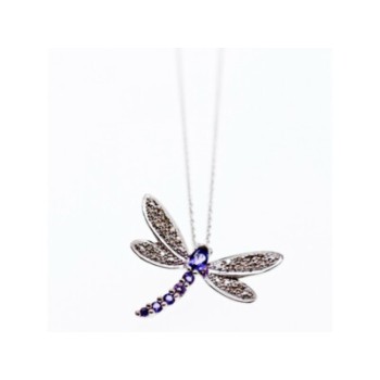 10K WHITE GOLD TOURMALINE & DIAMONDS  DRAGONFLY NECKLACE & PENDANT