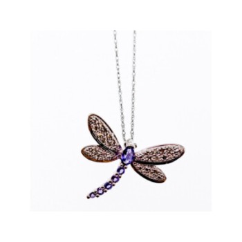 10K WHITE GOLD TOURMALINE & DIAMONDS  DRAGONFLY NECKLACE & PENDANT