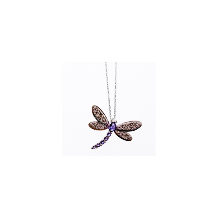 10K WHITE GOLD TOURMALINE & DIAMONDS  DRAGONFLY NECKLACE & PENDANT