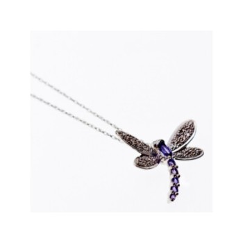 10K WHITE GOLD TOURMALINE & DIAMONDS  DRAGONFLY NECKLACE & PENDANT