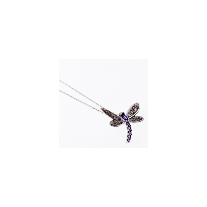 10K WHITE GOLD TOURMALINE & DIAMONDS  DRAGONFLY NECKLACE & PENDANT