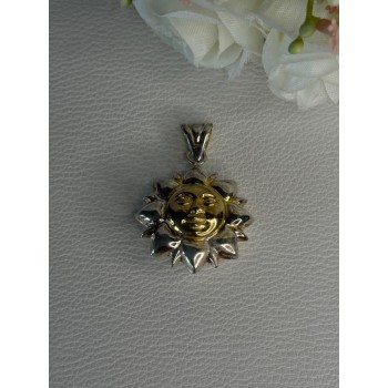 925 Sterling Silver Sun Gold Plated Face Italy Milor Pendant Length 1.60 Inch