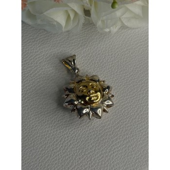 925 Sterling Silver Sun Gold Plated Face Italy Milor Pendant Length 1.60 Inch