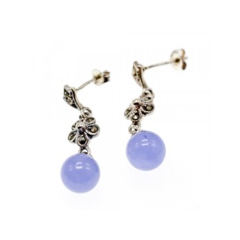 Vintage 925 Sterling Silver Purple Agate & Marcasites Earrings