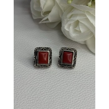 Vintage 925 Sterling Silver Carnelian Earrings Length 0.52 Inch