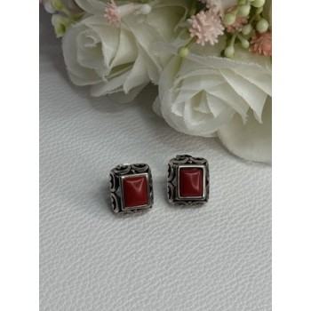 Vintage 925 Sterling Silver Carnelian Earrings Length 0.52 Inch