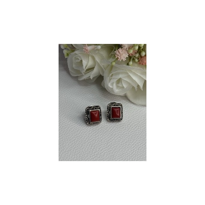 Vintage 925 Sterling Silver Carnelian Earrings Length 0.52 Inch