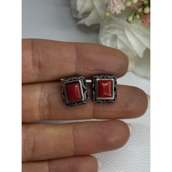 Vintage 925 Sterling Silver Carnelian Earrings Length 0.52 Inch