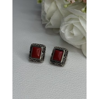 Vintage 925 Sterling Silver Carnelian Earrings Length 0.52 Inch