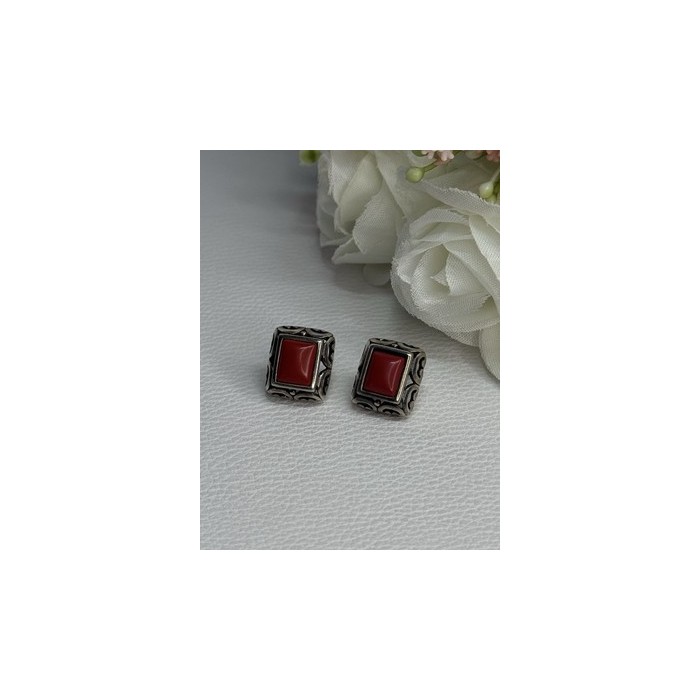 Vintage 925 Sterling Silver Carnelian Earrings Length 0.52 Inch