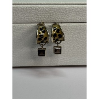 925 Sterling Silver Cowrie Shell & Brown Tourmaline Earrings Length 0.87 Inch