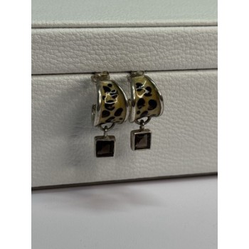 925 Sterling Silver Cowrie Shell & Brown Tourmaline Earrings Length 0.87 Inch