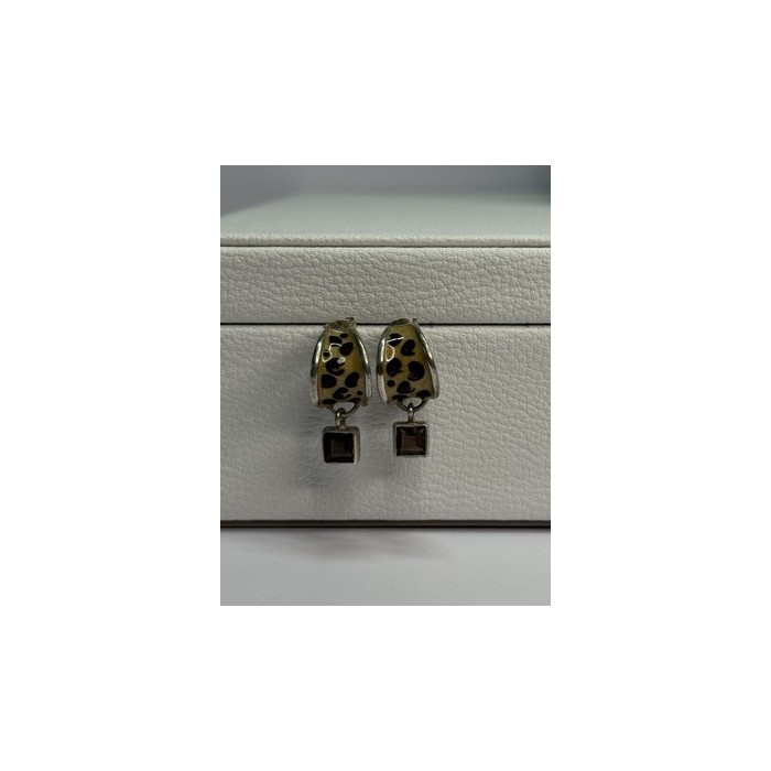 925 Sterling Silver Cowrie Shell & Brown Tourmaline Earrings Length 0.87 Inch