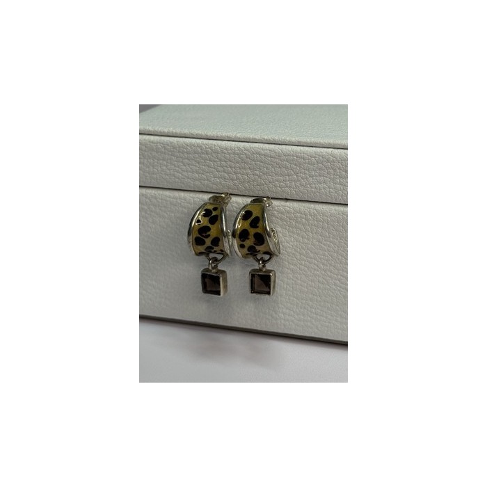 925 Sterling Silver Cowrie Shell & Brown Tourmaline Earrings Length 0.87 Inch