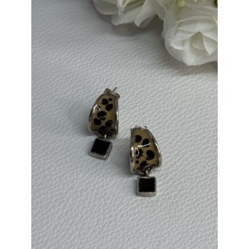 925 Sterling Silver Cowrie Shell & Brown Tourmaline Earrings Length 0.87 Inch