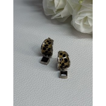 925 Sterling Silver Cowrie Shell & Brown Tourmaline Earrings Length 0.87 Inch