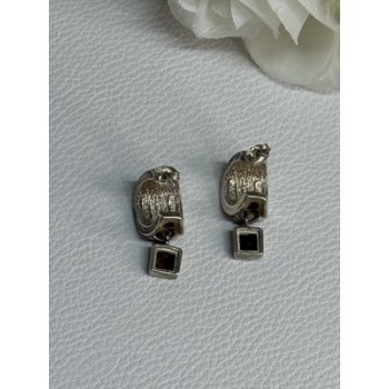 925 Sterling Silver Cowrie Shell & Brown Tourmaline Earrings Length 0.87 Inch