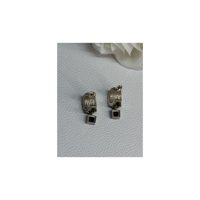 925 Sterling Silver Cowrie Shell & Brown Tourmaline Earrings Length 0.87 Inch