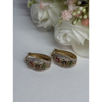 925 Sterling Silver Gold Plated Ruby Sapphire Emerald Earrings Length 0.95 Inch