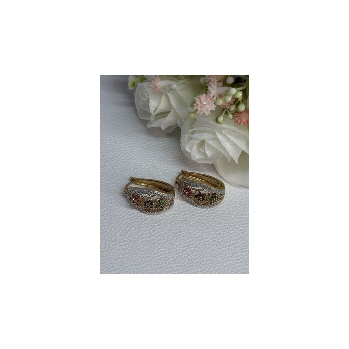 925 Sterling Silver Gold Plated Ruby Sapphire Emerald Earrings Length 0.95 Inch