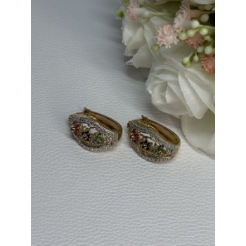 925 Sterling Silver Gold Plated Ruby Sapphire Emerald Earrings Length 0.95 Inch