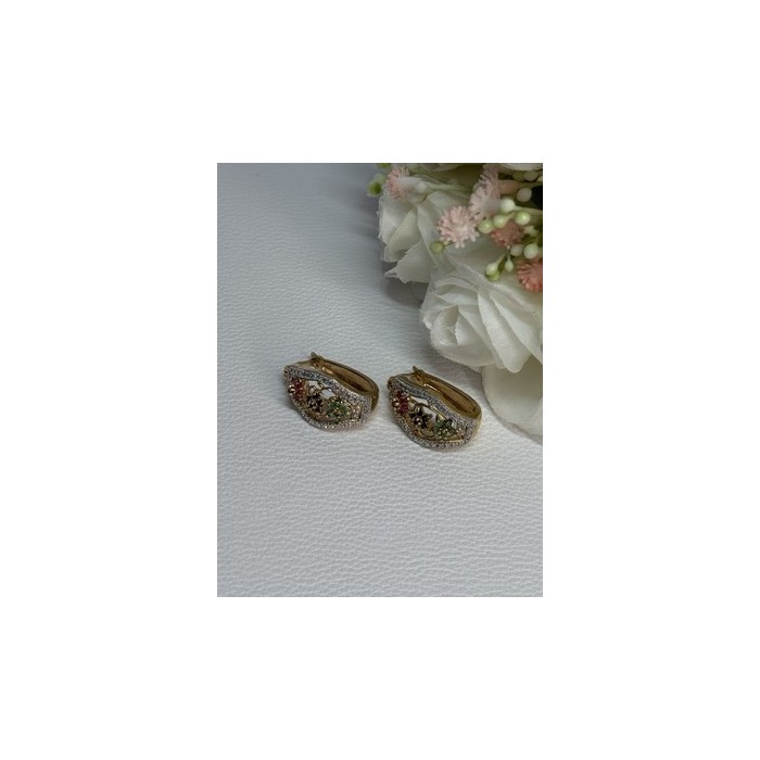 925 Sterling Silver Gold Plated Ruby Sapphire Emerald Earrings Length 0.95 Inch