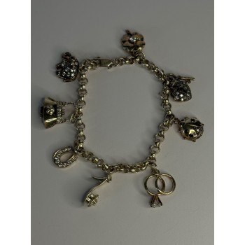 925 Sterling Silver Lovely Charms Sapphire CZ Bracelet Length 7