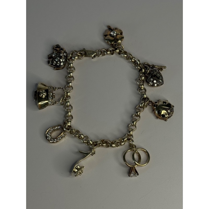 925 Sterling Silver Lovely Charms Sapphire CZ Bracelet Length 7