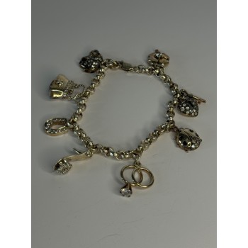 925 Sterling Silver Lovely Charms Sapphire CZ Bracelet Length 7