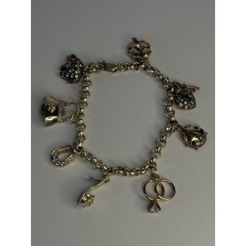 925 Sterling Silver Lovely Charms Sapphire CZ Bracelet Length 7