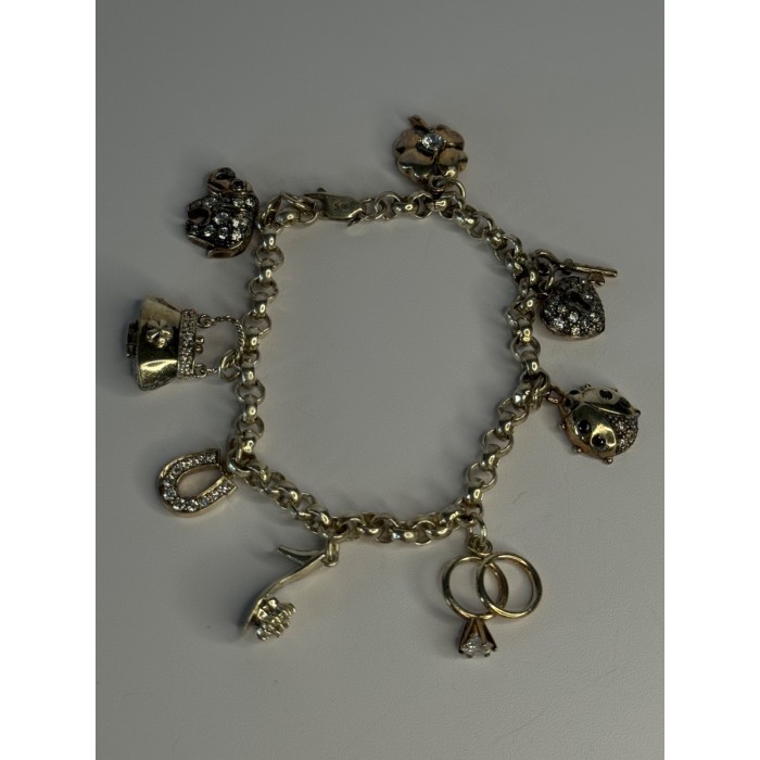 925 Sterling Silver Lovely Charms Sapphire CZ Bracelet Length 7