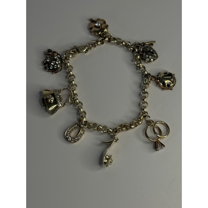 925 Sterling Silver Lovely Charms Sapphire CZ Bracelet Length 7