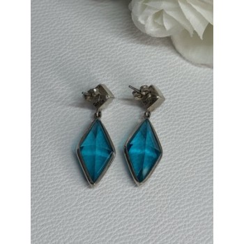 925 Sterling Silver Aquamarine & Moonstone Earrings Length 1.55 Inch