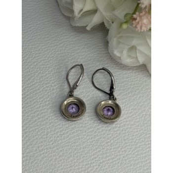 925 Sterling Silver Amethyst & Marcasite Earrings Length 1.12 Inch