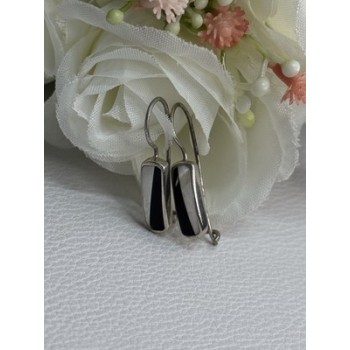 925 STERLING SILVER BLACK ONYX & MOTHER OF PEARL EARRINGS LENGTH 1 INCH