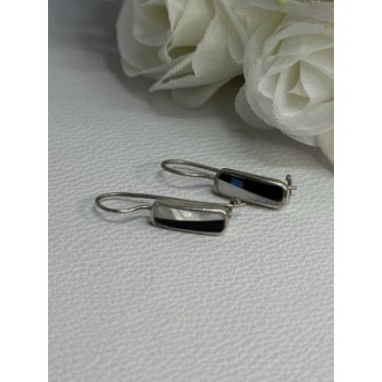 925 STERLING SILVER BLACK ONYX & MOTHER OF PEARL EARRINGS LENGTH 1 INCH