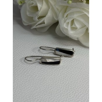 925 STERLING SILVER BLACK ONYX & MOTHER OF PEARL EARRINGS LENGTH 1 INCH