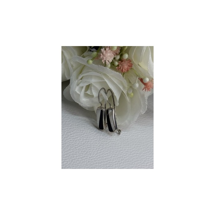 925 STERLING SILVER BLACK ONYX & MOTHER OF PEARL EARRINGS LENGTH 1 INCH