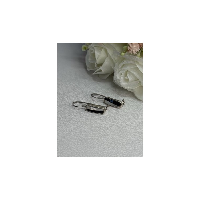 925 STERLING SILVER BLACK ONYX & MOTHER OF PEARL EARRINGS LENGTH 1 INCH