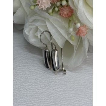 925 STERLING SILVER BLACK ONYX & MOTHER OF PEARL EARRINGS LENGTH 1 INCH