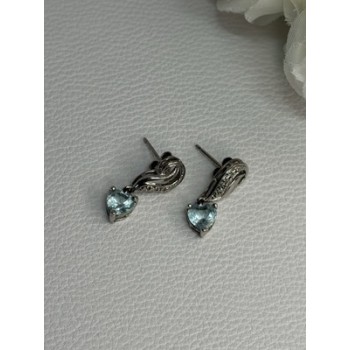 925 Sterling Silver Blue Topaz Heart Earrings Length 0.85 Inch