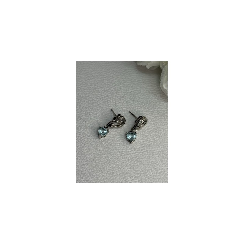 925 Sterling Silver Blue Topaz Heart Earrings Length 0.85 Inch