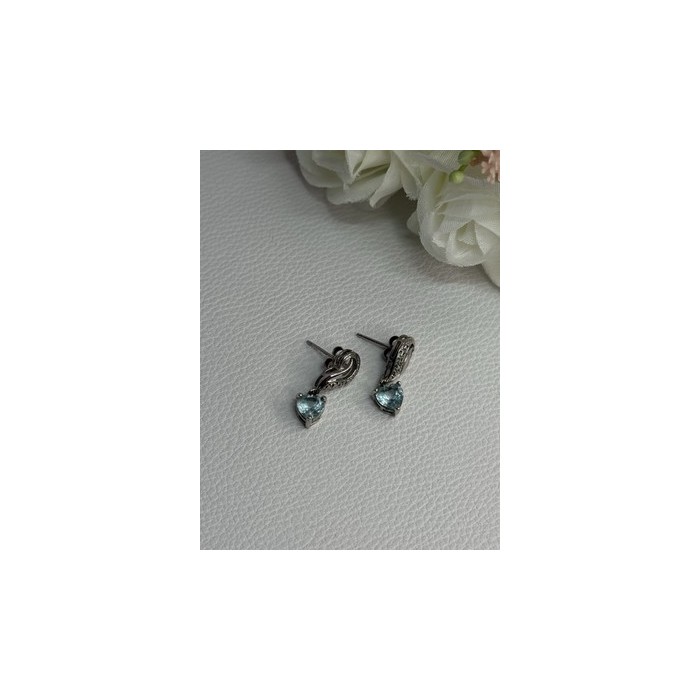 925 Sterling Silver Blue Topaz Heart Earrings Length 0.85 Inch