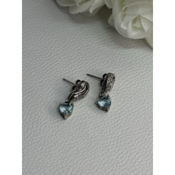 925 Sterling Silver Blue Topaz Heart Earrings Length 0.85 Inch