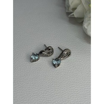 925 Sterling Silver Blue Topaz Heart Earrings Length 0.85 Inch