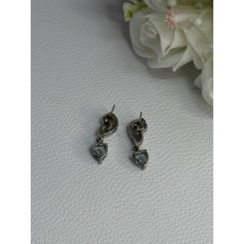 925 Sterling Silver Blue Topaz Heart Earrings Length 0.85 Inch